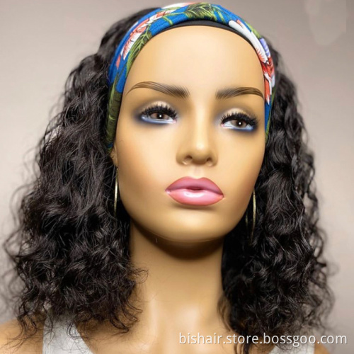 Wholesale Curly Headband Wig Short Bob Brazilian Remy Human Hair Wigs For Black Women Glueless Full Machine Made Headband Wig